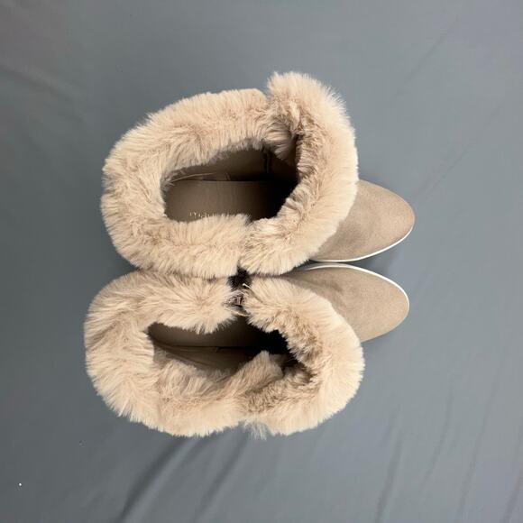 Maurices Tan Faux Fur Wedge Sneaker Boots Womens 9 Zip Hidden Heel Winter Cozy - Picture 4 of 8